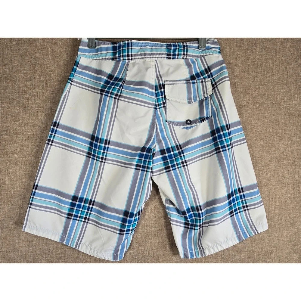 Aeropostale Mens Blue White Plaid Board Shorts Swim Trunks Size 28 7184AH11